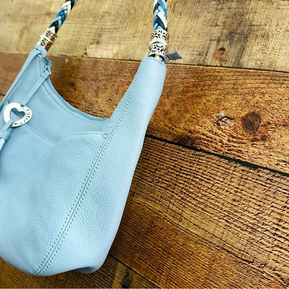 NWOT Rare Blue W Heart 💙 Charm Tassel Brighton Barbados Ziptop Hobo